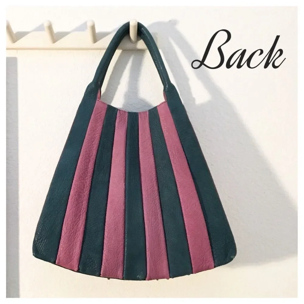 Pink & Teal Striped Hobo Bag